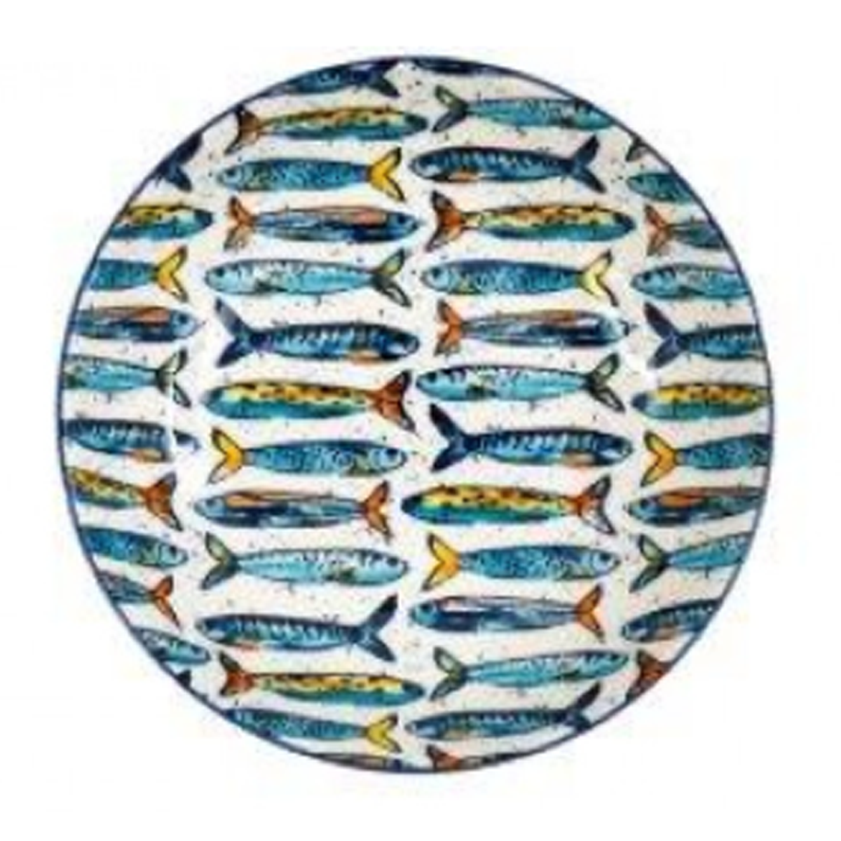 Colourful Sardine Fish Print Ceramic Bowl (Large, View From Above) On a White Background | Happy Piranha