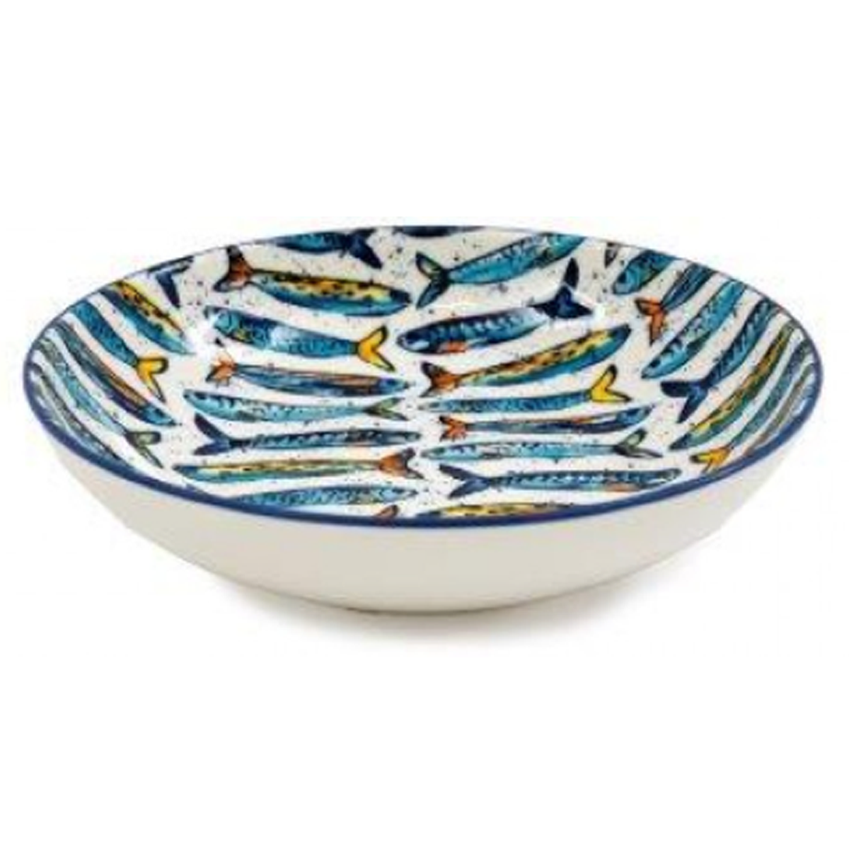 Colourful Sardine Fish Print Ceramic Bowl (Large, Side View) On a White Background | Happy Piranha