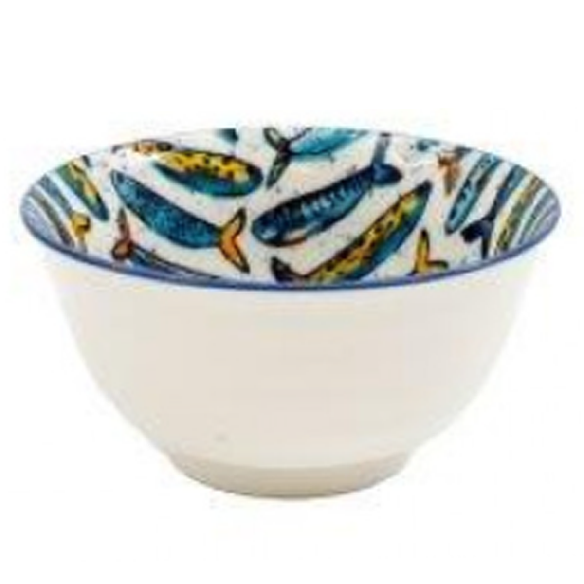 Colourful Sardine Fish Print Ceramic Bowl (Small, Side View) On a White Background | Happy Piranha