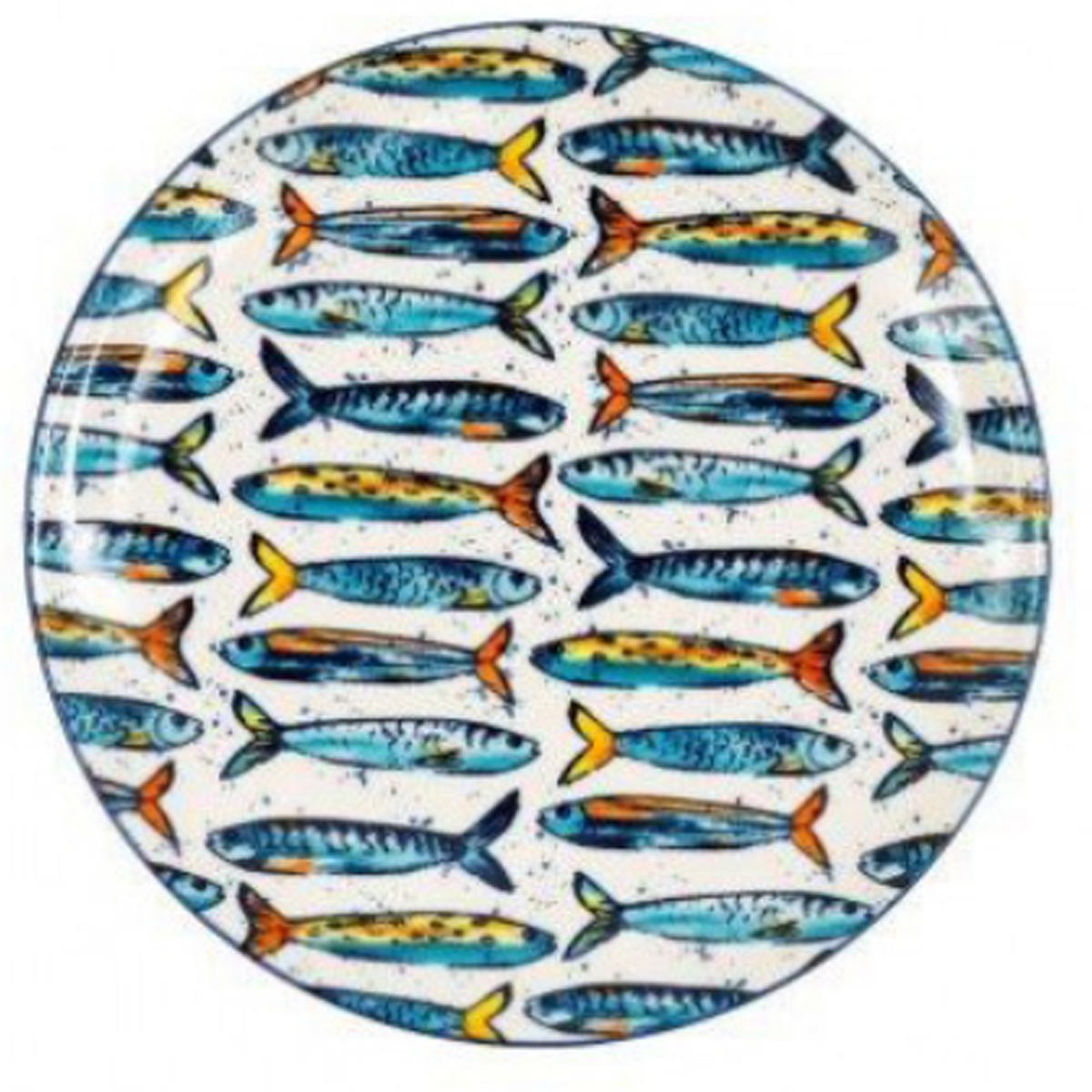 Colourful Sardine Fish Print Ceramic Dessert Plate 16 x 4cm on a White Background | Happy Piranha