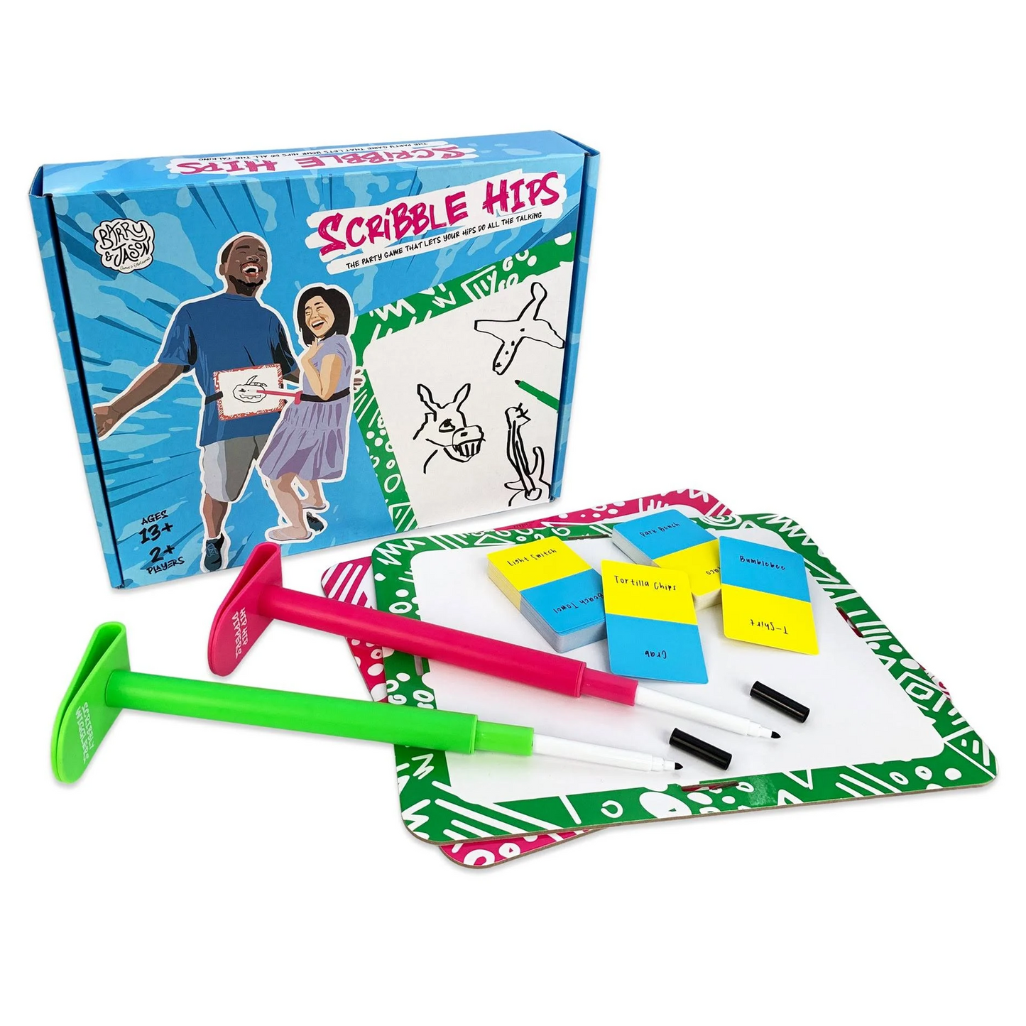 Scribble Hips Party Board Game Box and Contents | Happy Piranha