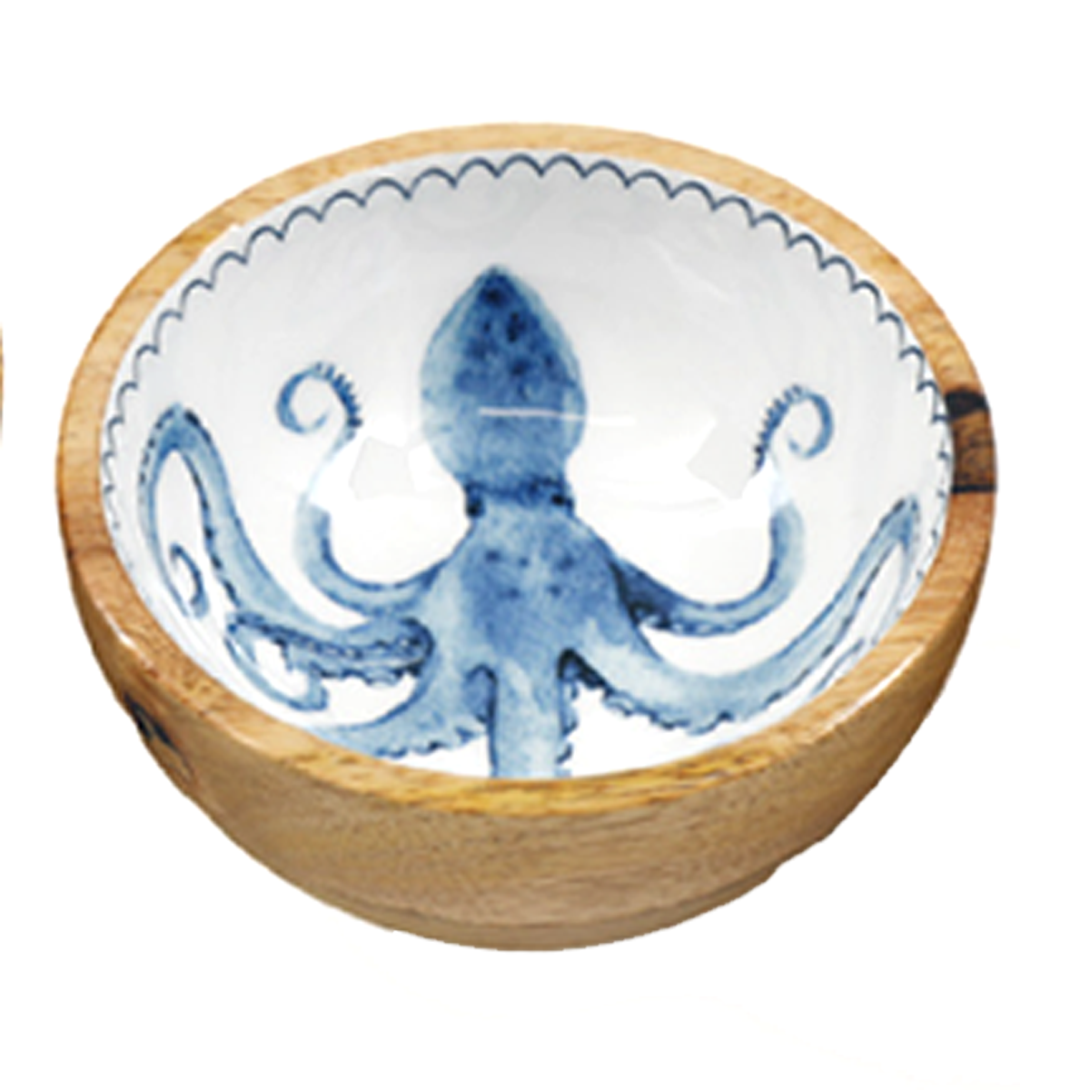Mango Wood Nautical Snack Bowl (Octopus) on a White Background | Happy Piranha