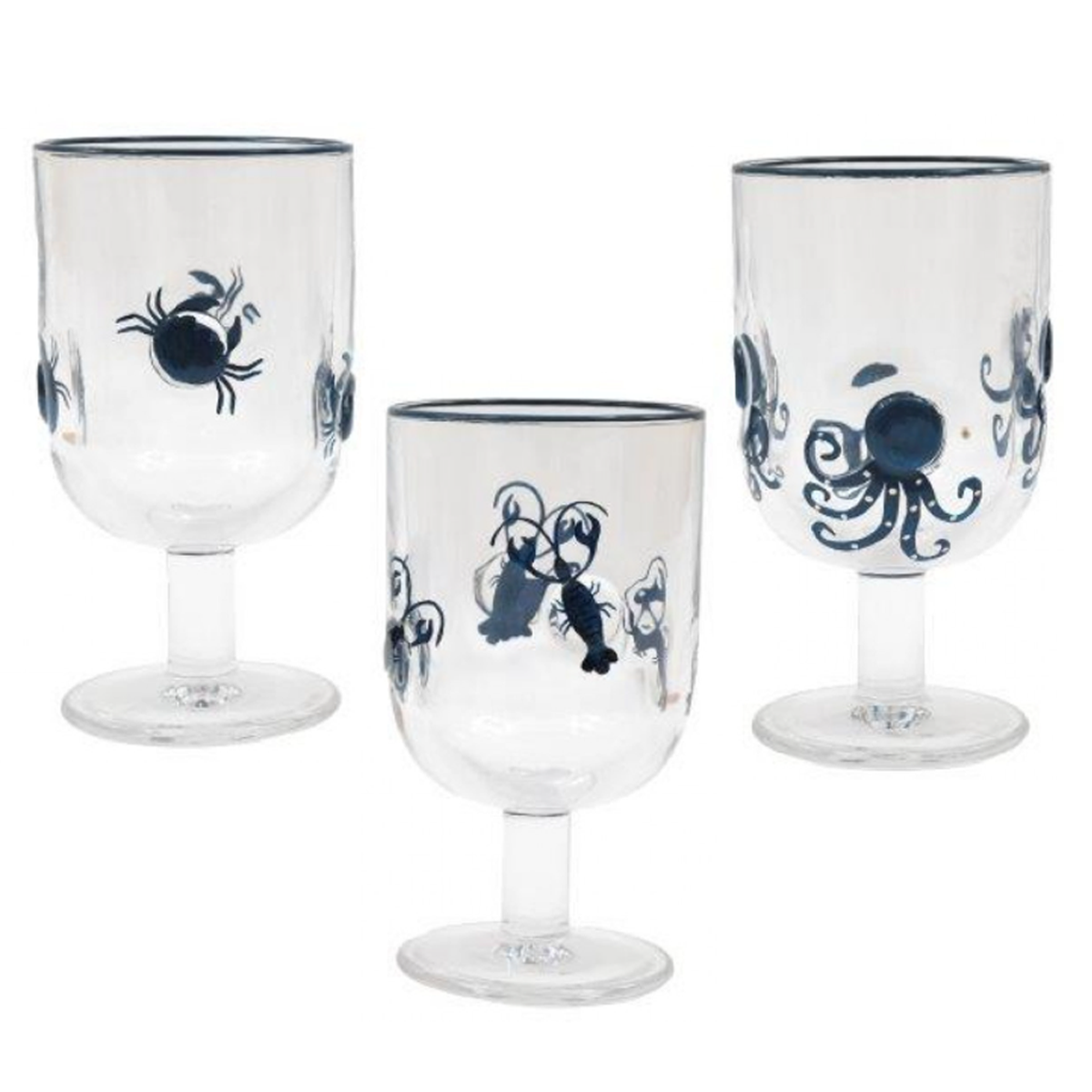 Seashore Creatures Design Short Stem Wine Glass (All 3 Designs) on a White Background | Happy Piranha