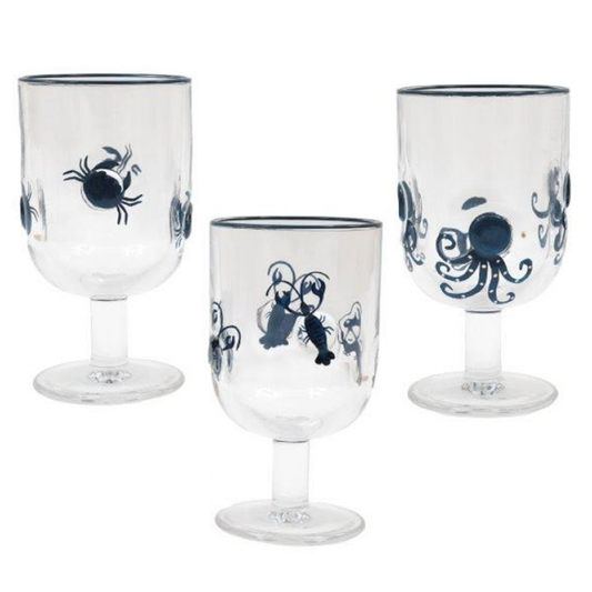 Seashore Creatures Design Short Stem Wine Glass (All 3 Designs) on a White Background | Happy Piranha