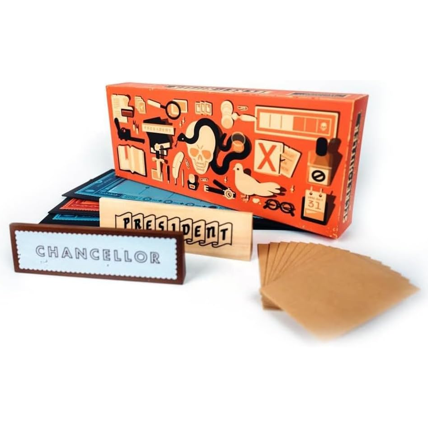 Secret Hitler board Game (Box and Contents) on a White Background | Happy Piranha