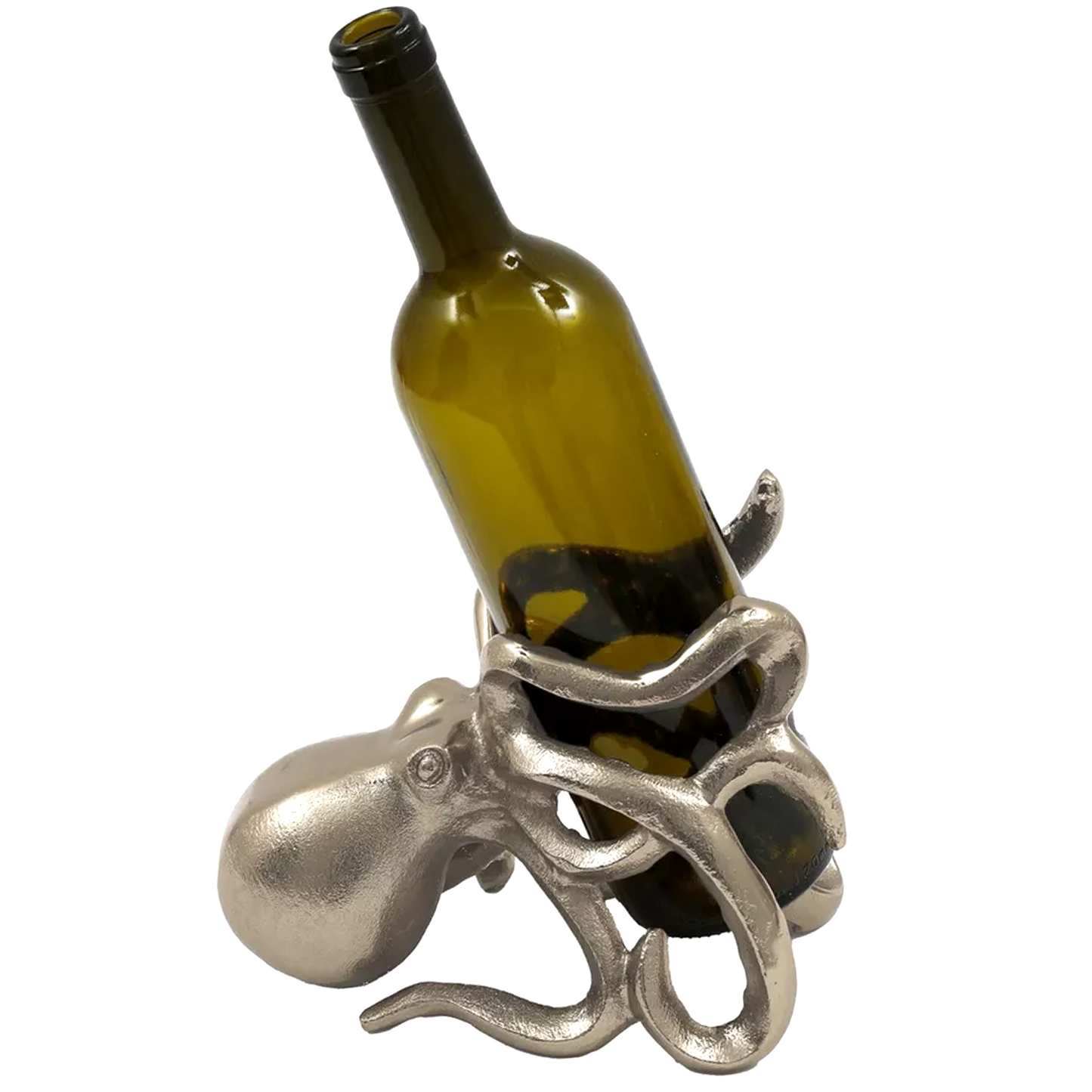 Silver Octopus Metal Wine Bottle Holder (With a Bottle) | Happy Piranha 