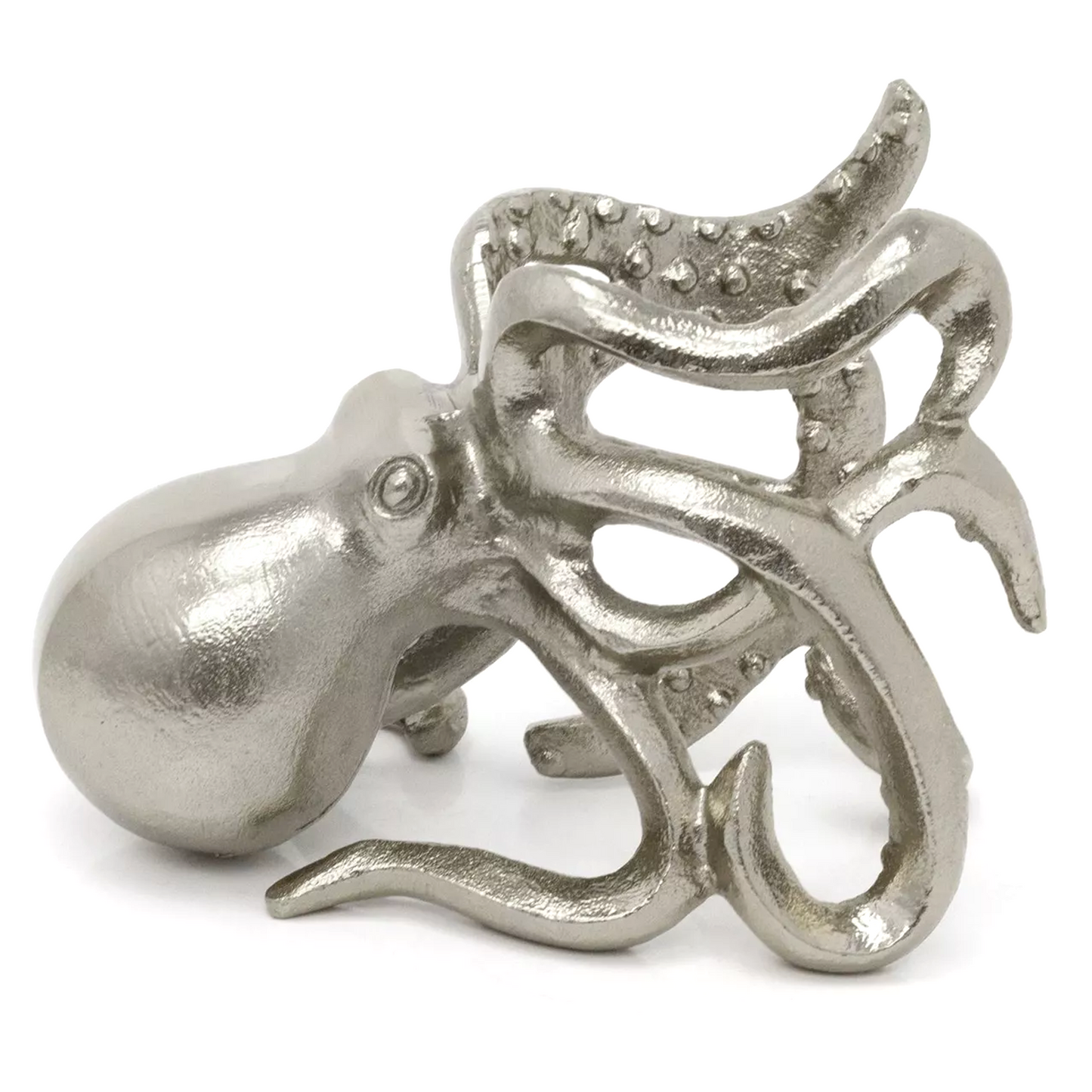 Silver Octopus Metal Wine Bottle Holder (Side) | Happy Piranha 