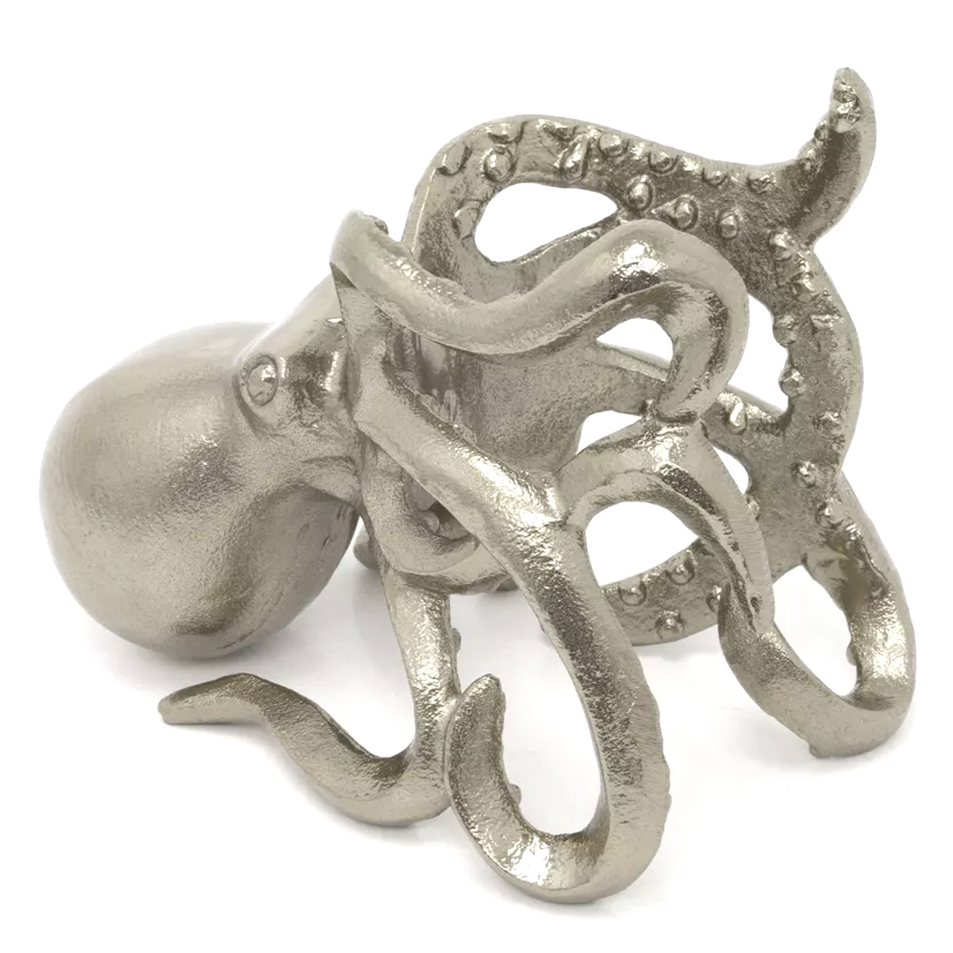 Silver Octopus Metal Wine Bottle Holder (Front) | Happy Piranha 