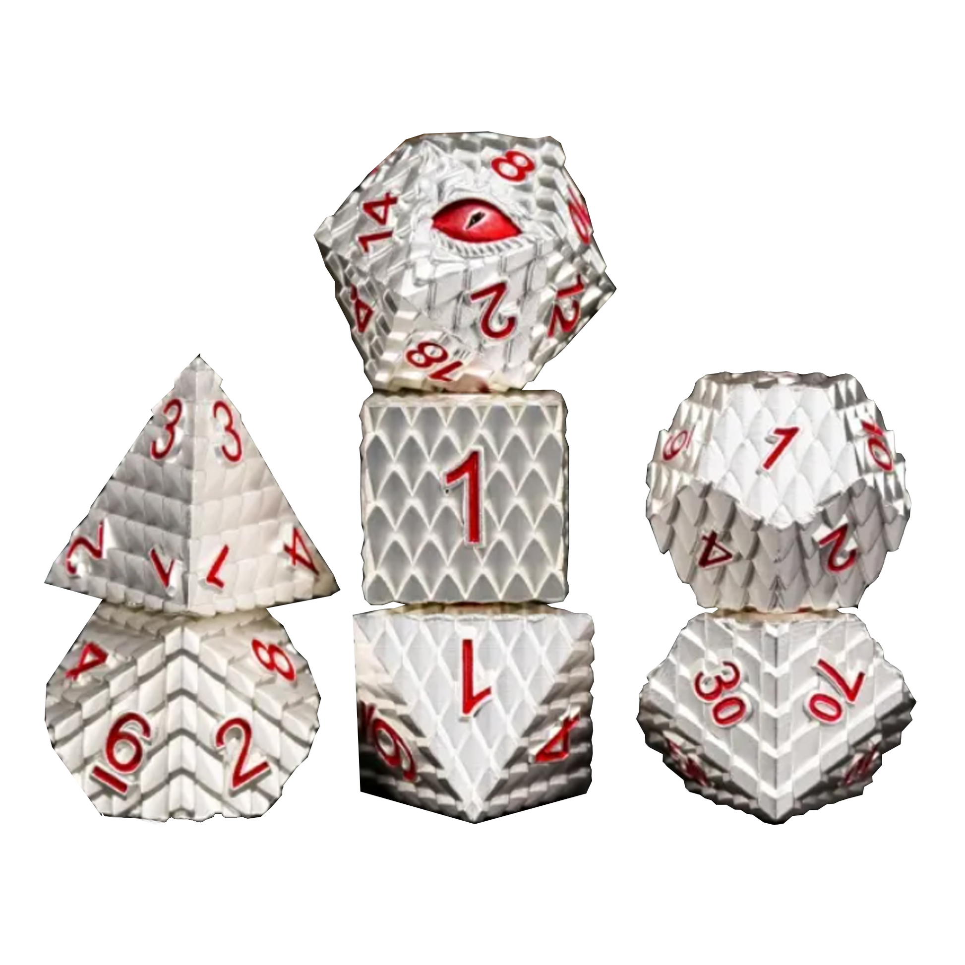 Dragon Scale - Premium Metal Polyhedral D&D Dice Sets (Silver) | Happy Piranha