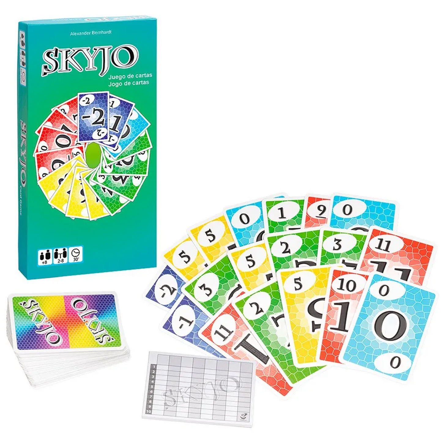 Skyjo Card Game (Box and Contents) on a White Background | Happy Piranha