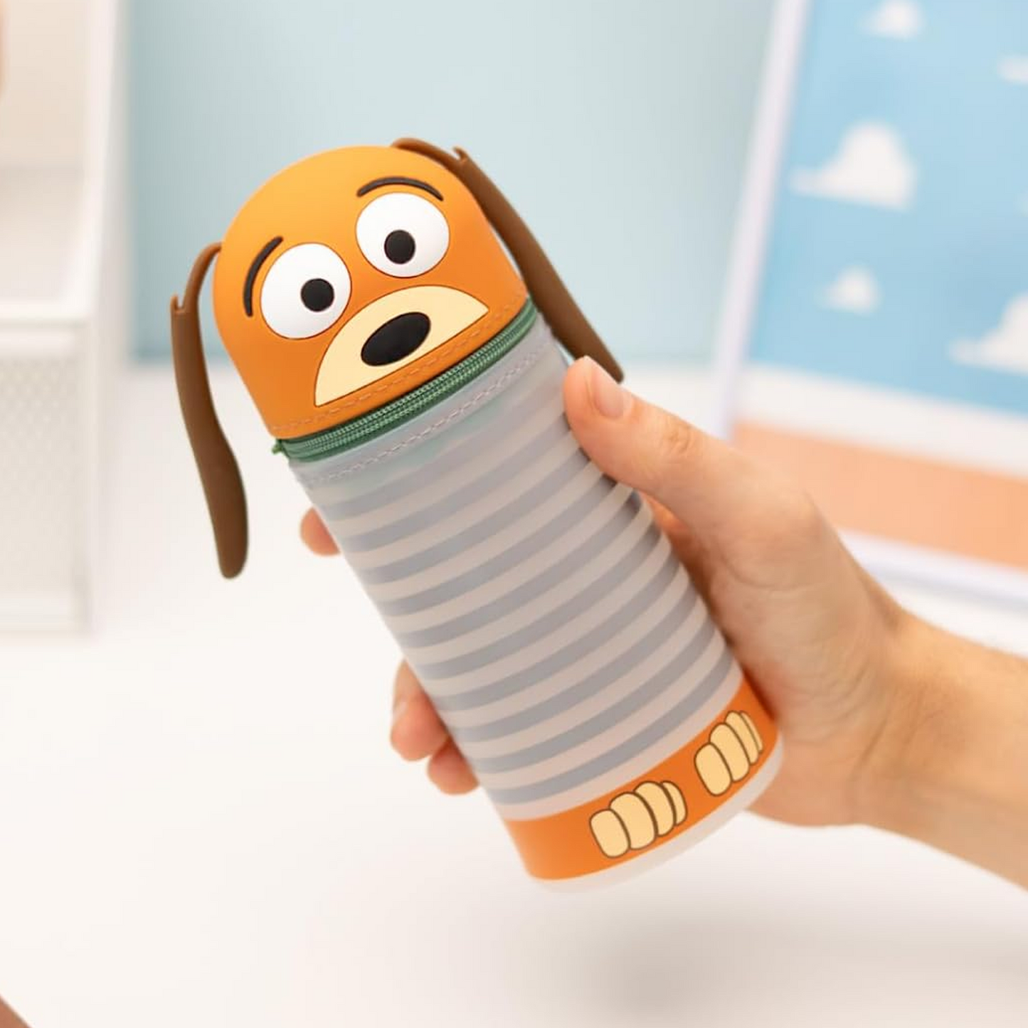 Slinky the Dog Toy Story Disney Pixar Pencil Case on a White Background Being Held in a Persons Hand | Happy Piranha