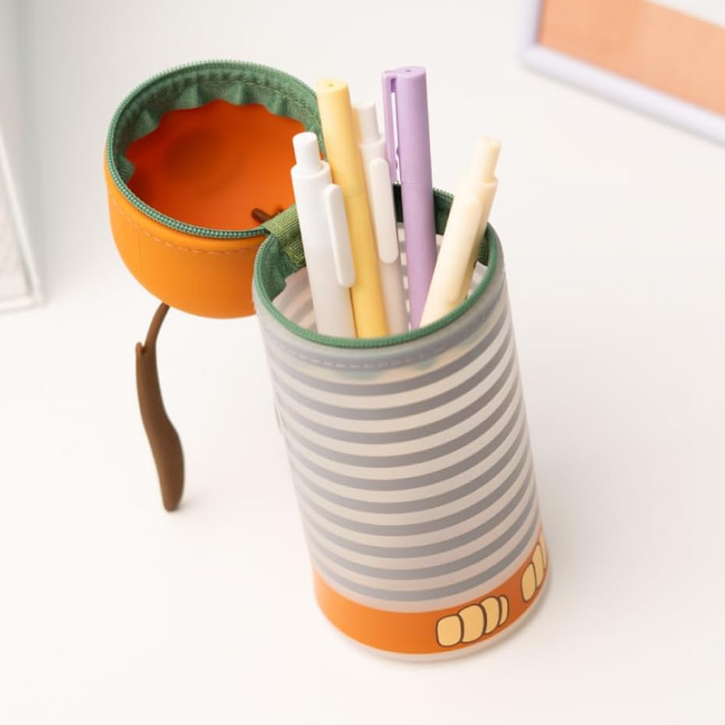 Slinky the Dog Toy Story Disney Pixar Pencil Case on a White Desk With the Lid Folder Back and Pens Inside | Happy Piranha