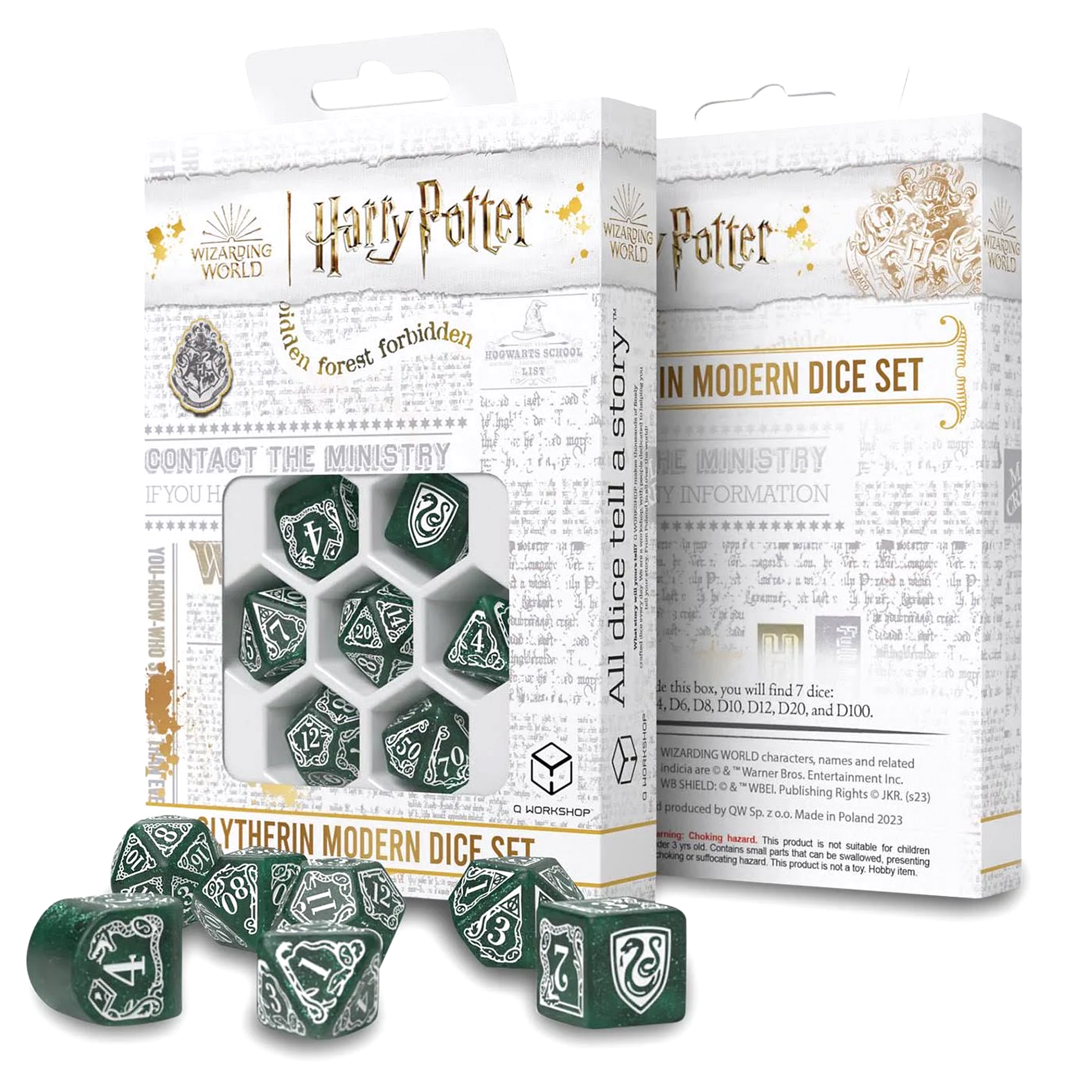 Harry Potter Modern Dice Set - Slytherin and Packaging | Happy Piranha