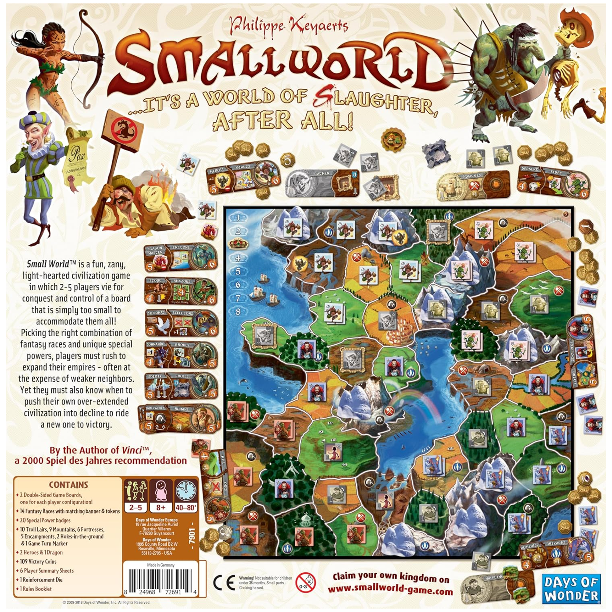 Small World Board Game Back of Box | Happy Piranha