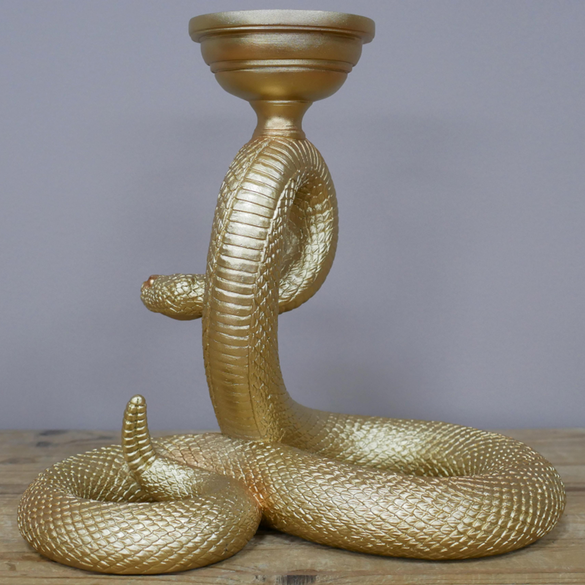 Golden Coiled Rattle Snake Candle Holder (Back) | Happy Piranha