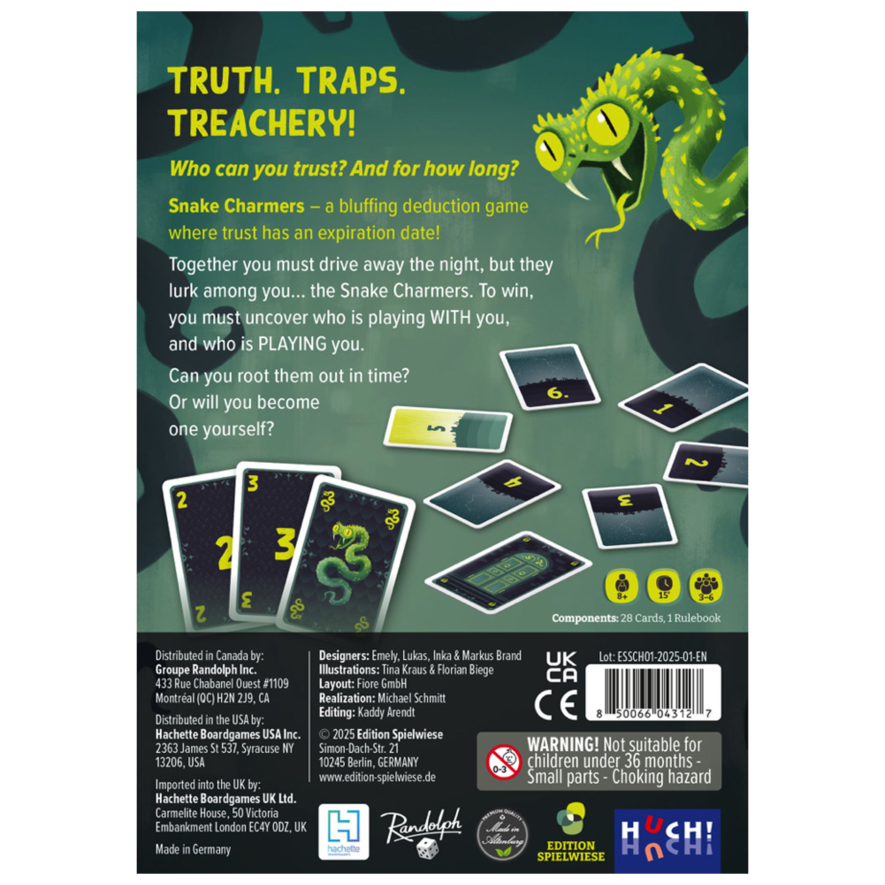 Snake Charmers Board Game (Back of Box) on a White Background | Happy Piranha