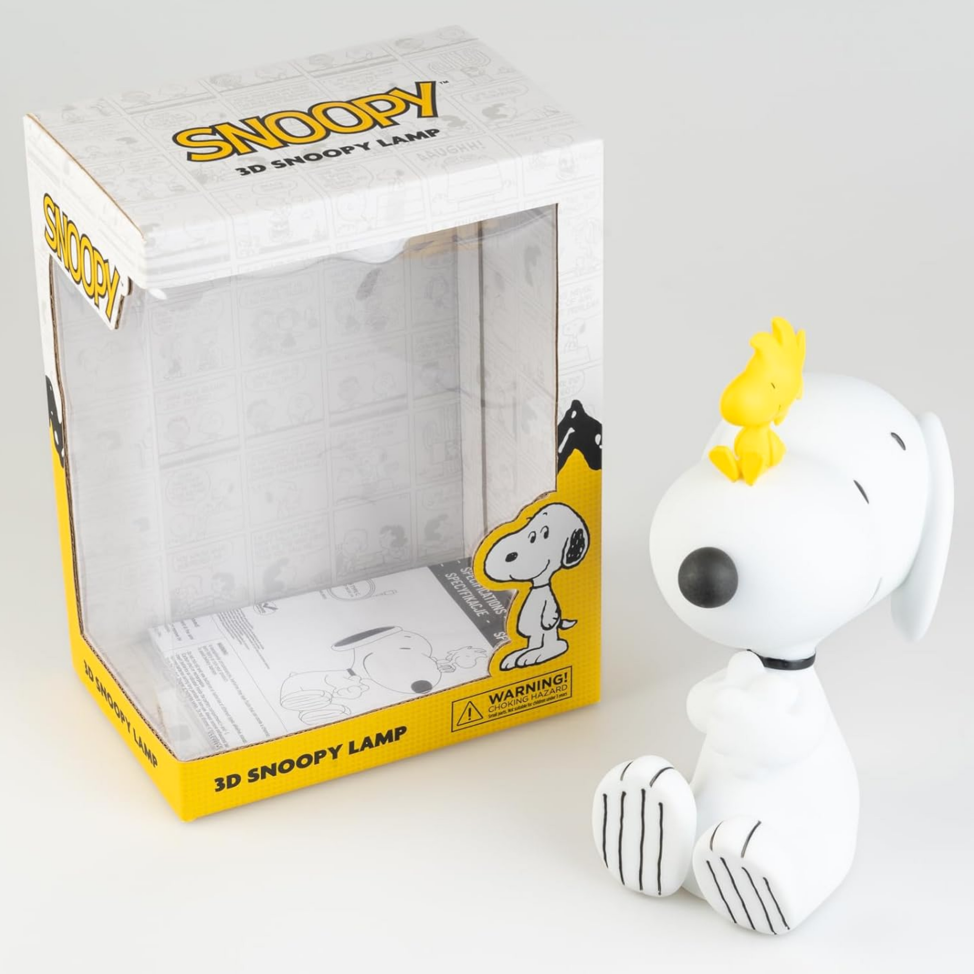 Snoopy & Woodstock 3D Peanuts Table Lamp Next to its Box on a White Background | Happy Piranha