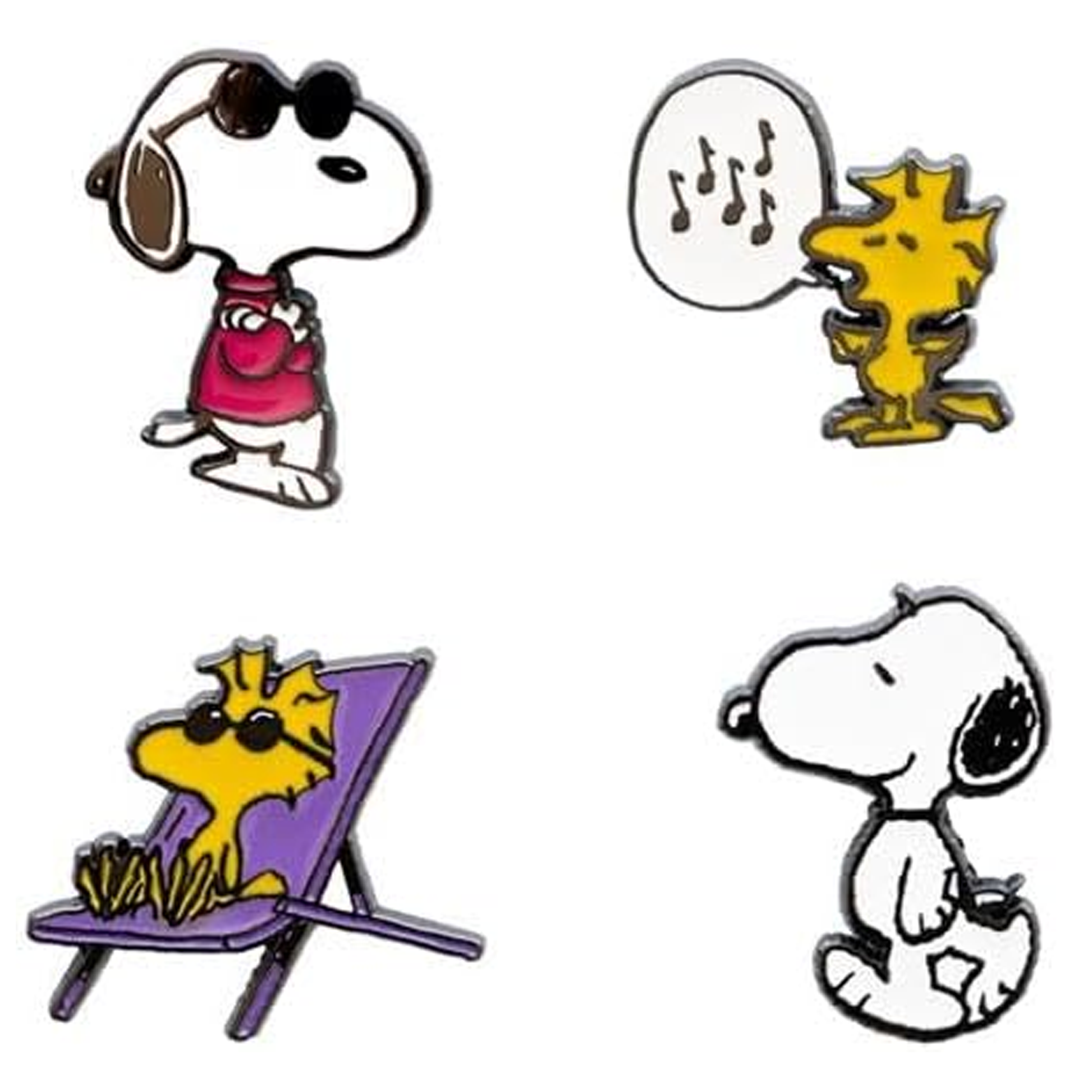 Snoopy & Woodstock Enamelled Peanuts Pin Badge 4 Box Set out of Cardboard Packaging | Happy Piranha