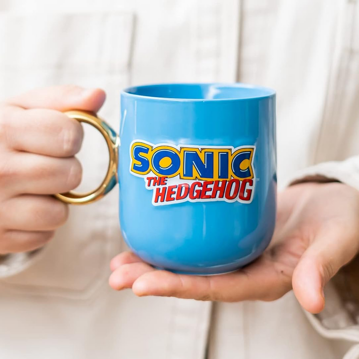 Sonic Gold Rings Writing Sonic the Hedgehog 350ml 3D Gold Ring Ceramic Mug | Happy Piranha