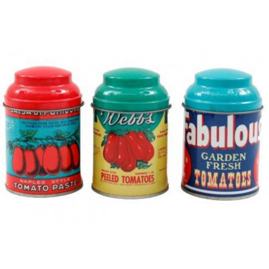 Vintage Vegetable Signage Spice Tin 3 Set on a White Background | Happy Piranha