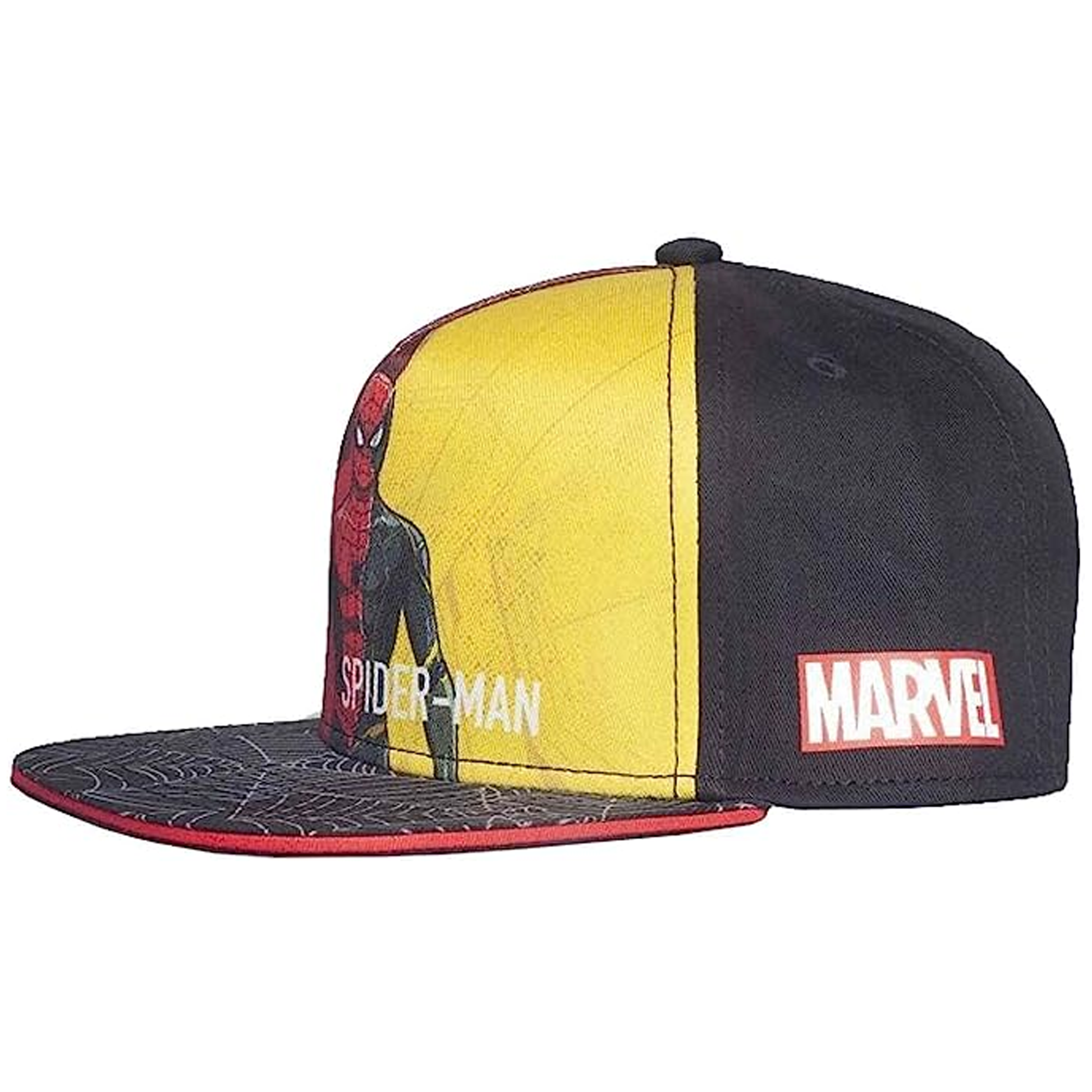 Marvel Spiderman Red & Yellow Snapback Baseball Cap (Side) | Happy Piranha