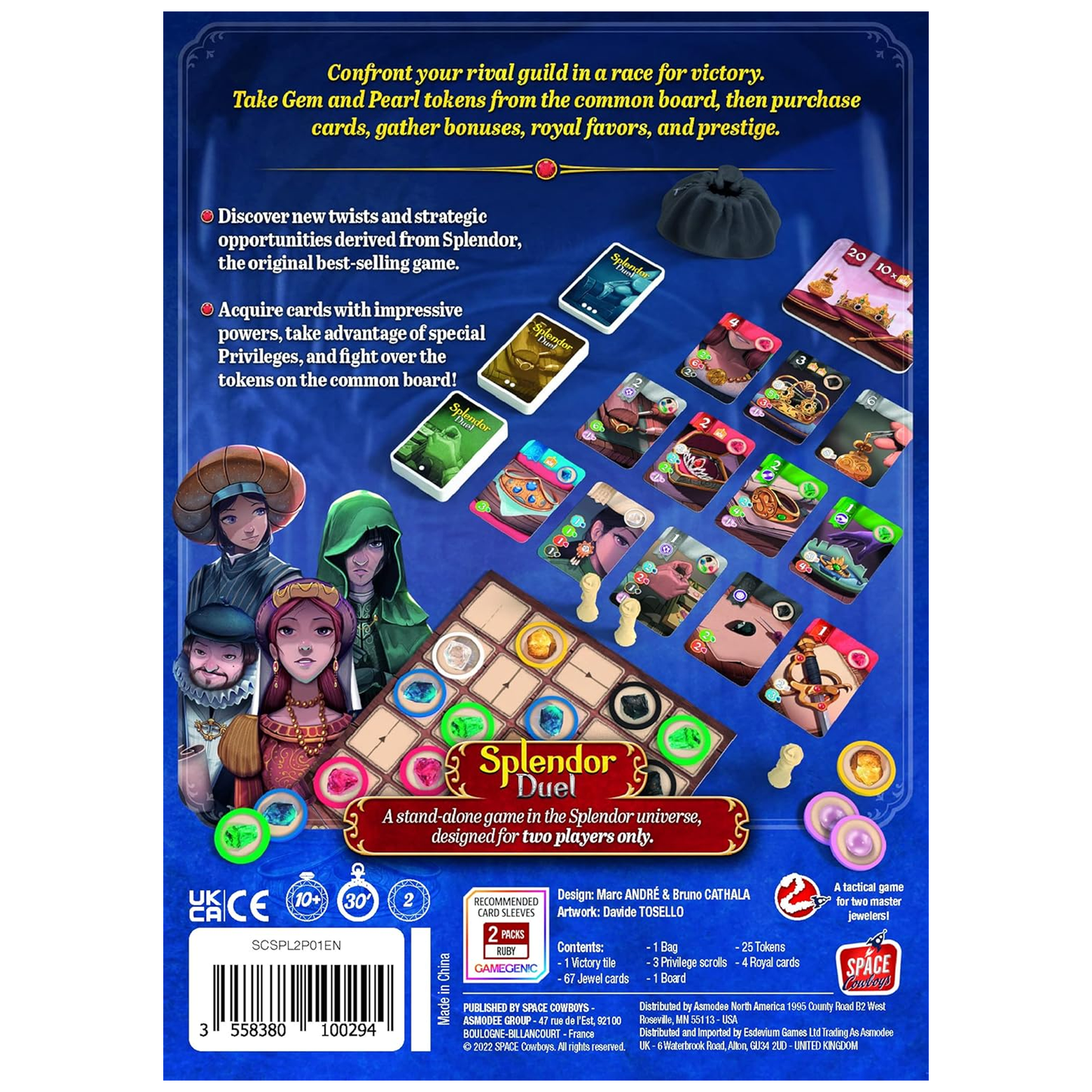 Splendor Duel Board Game Back of Box | Happy Piranha