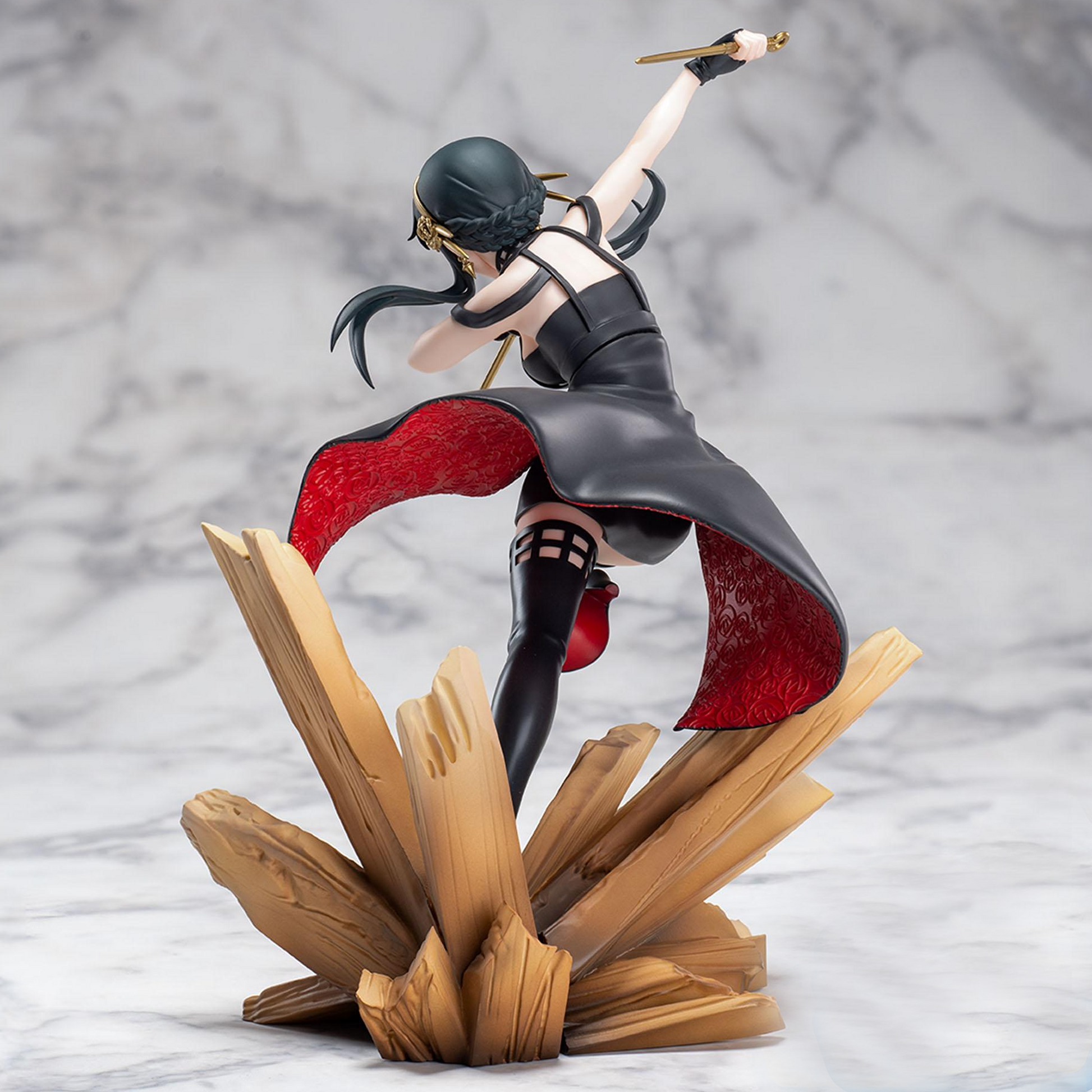 Spy x Family - Yor Forger Thorn Princess Mission Extended Figure on a Marbled White Background (Back) | Happy Piranha