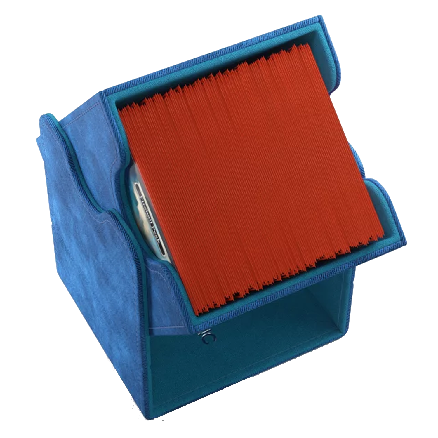 Gamegenic Squire 100+ XL Convertible Deck Box: Blue Tilted With the Lid Off Holder a Deck of Sleeved Cards | Happy Piranha