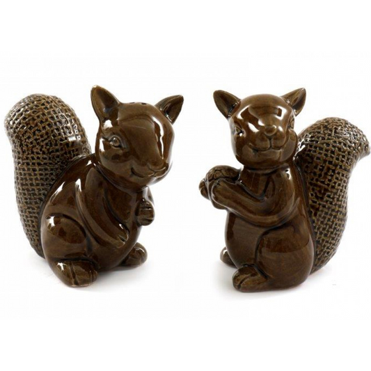 Ceramic Brown Squirrel Salt & Pepper Shakers Cruet Set (Front) | Happy Piranha