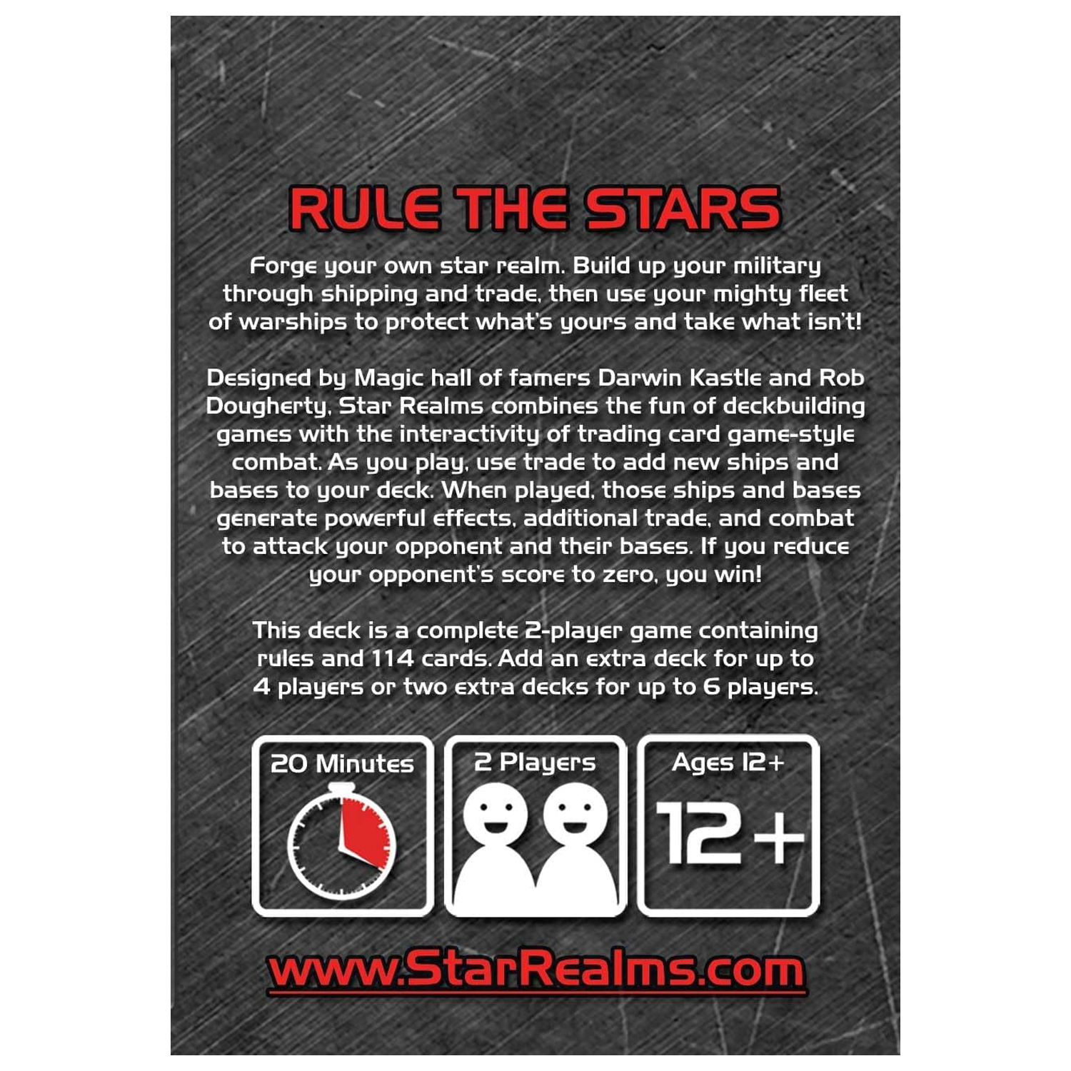 Star Realms: A 2 Player Deck Building Card Game (Back of Box) | Happy Piranha