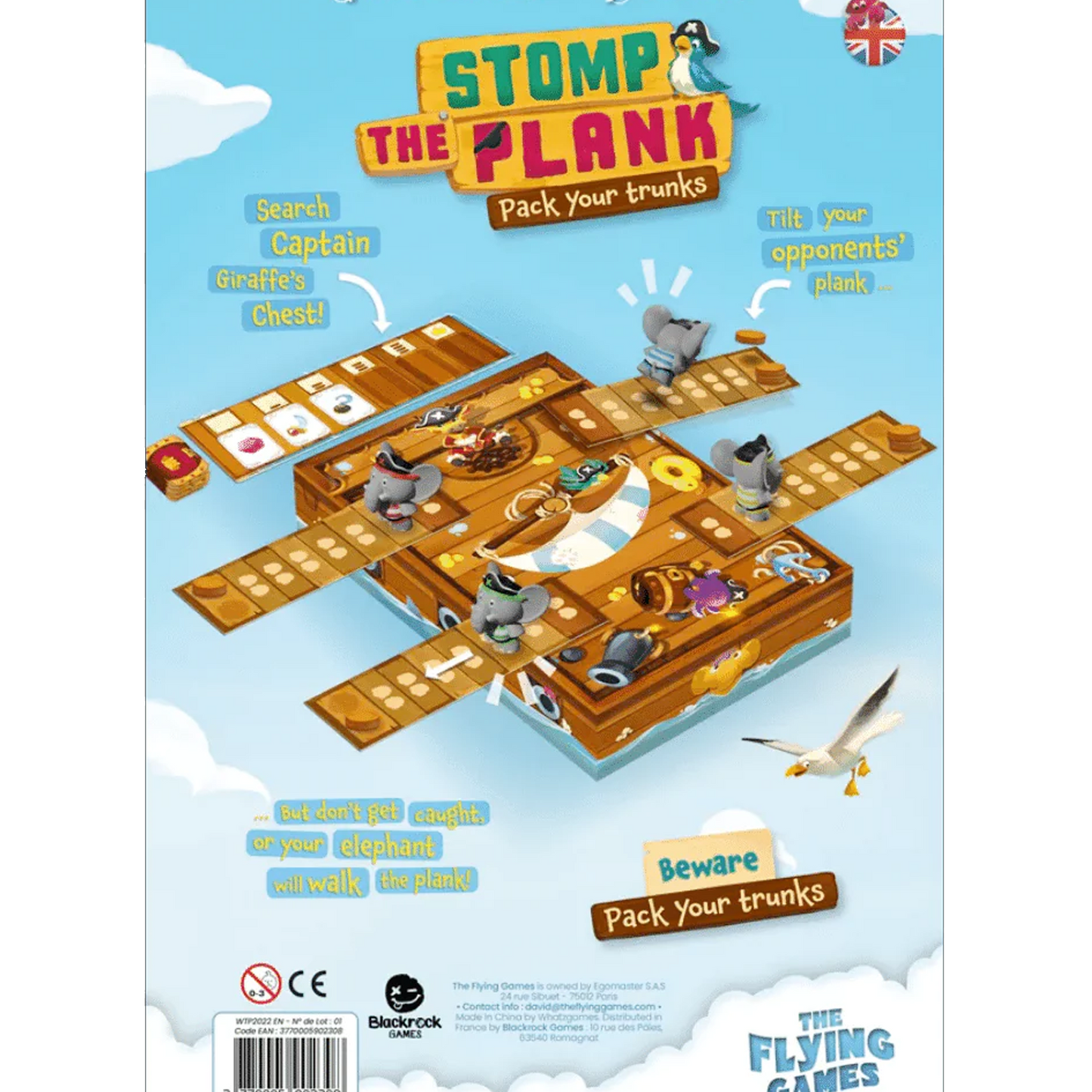 Stomp the Plank Board Game Back of Box | Happy Piranha