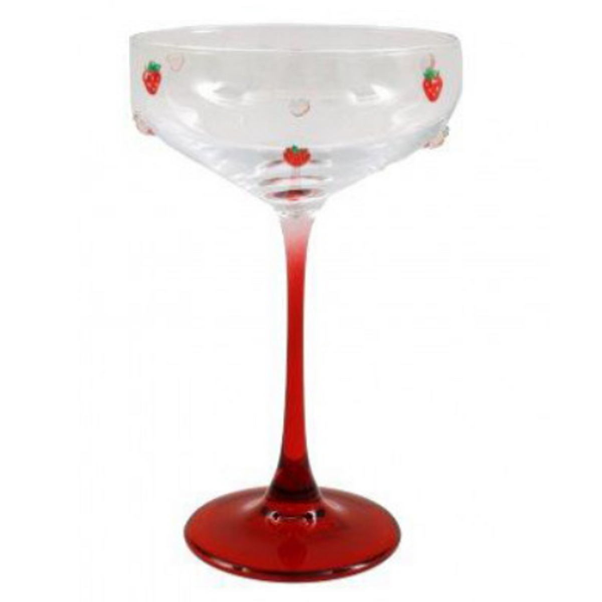 Strawberry Design Coupe Style Cocktail Glass on a White Background | Happy Piranha
