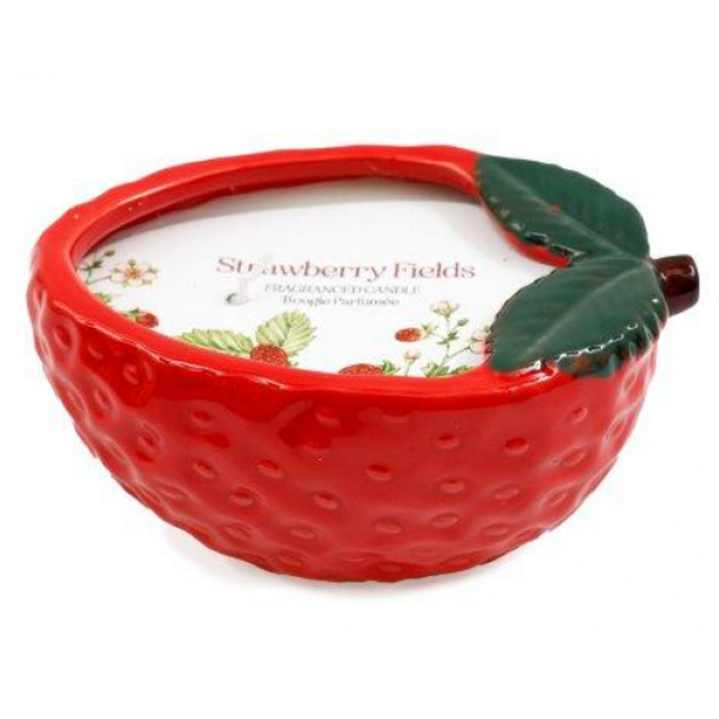 Strawberry Fields: Strawberry Shaped Ceramic Bowl Scented Candle on a White Background | Happy Piranha