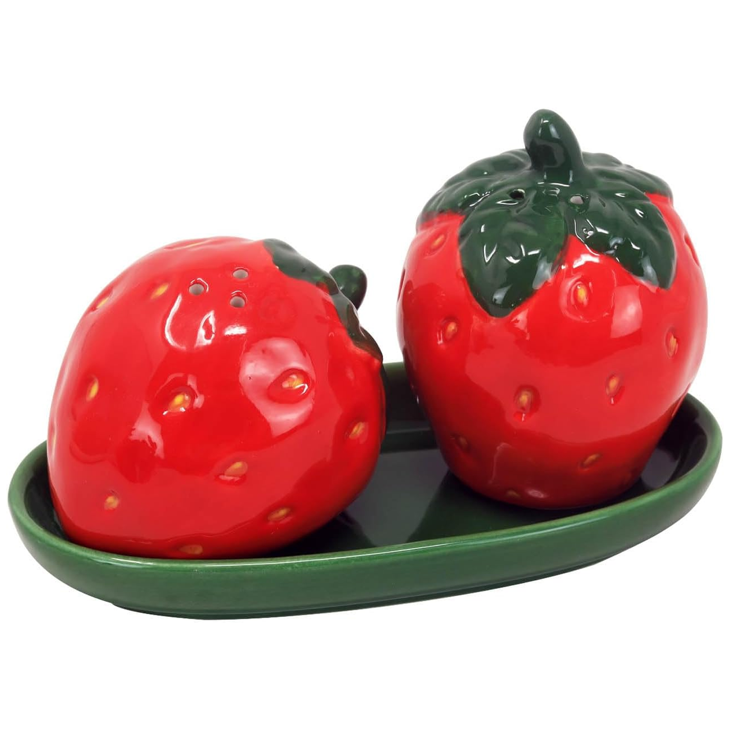 Strawberry Pair Ceramic Salt & Pepper Shaker Set on a White Background | Happy Piranha