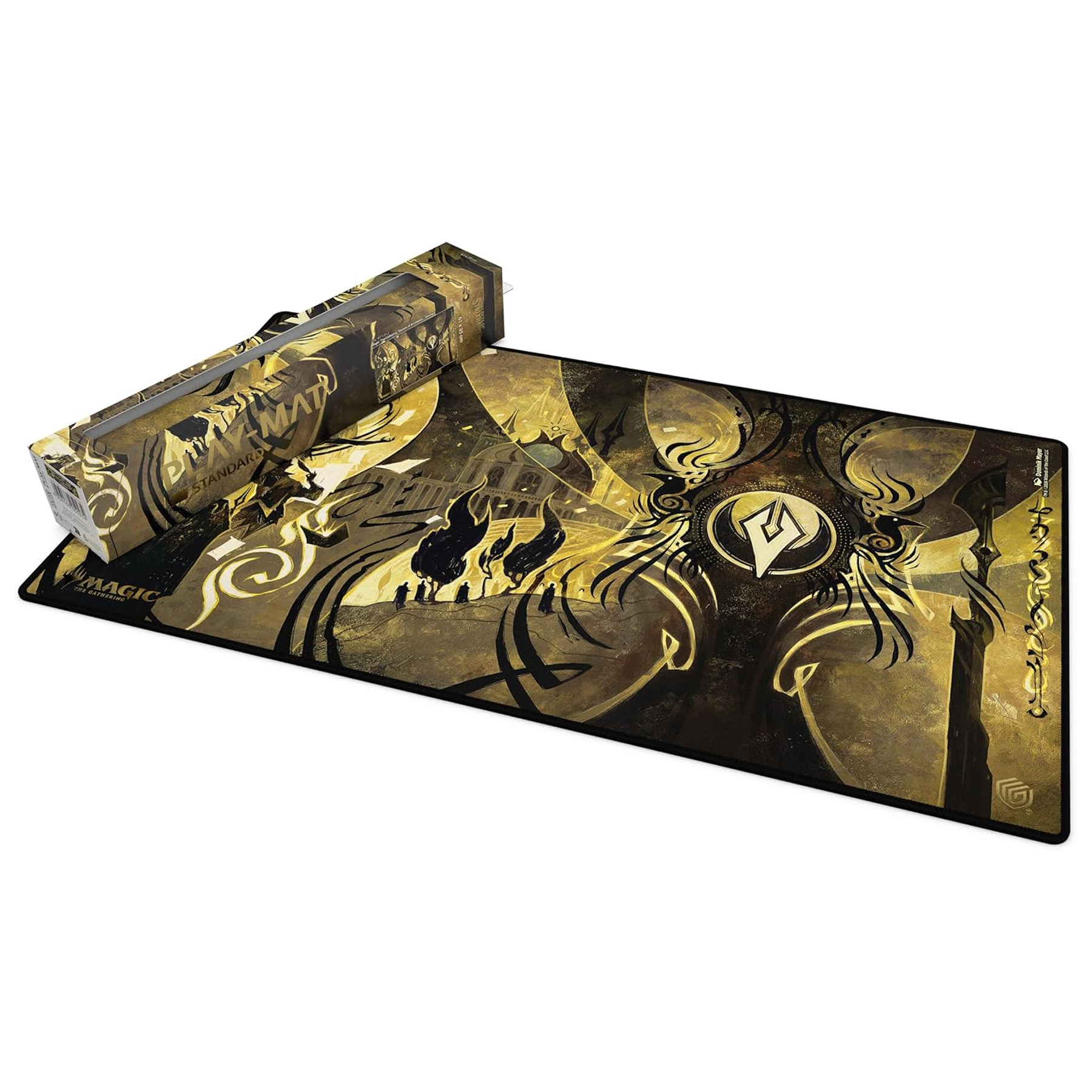 Ultimate Guard: Secrets of Strixhaven Silverquill Playmat 61 x 35cm, Next to its Box on a White Background | Happy Piranha