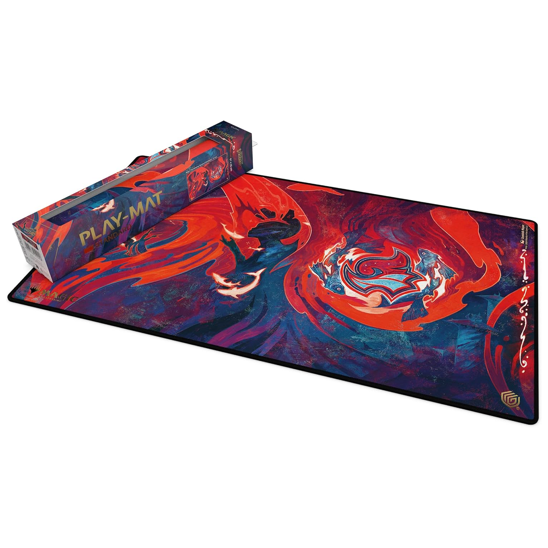 Ultimate Guard: Secrets of Strixhaven Prismari Playmat 61 x 35cm next to its Box on a White Background | Happy Piranha