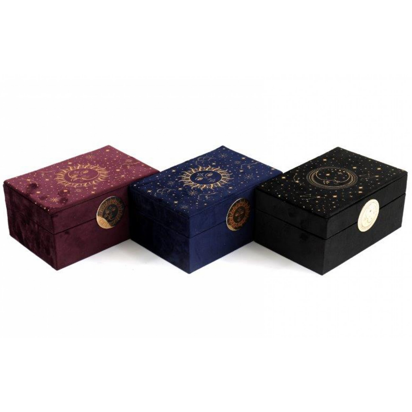 Sun & Moon Design Velvet Covered Jewellery Box (Closed) | Happy Piranha