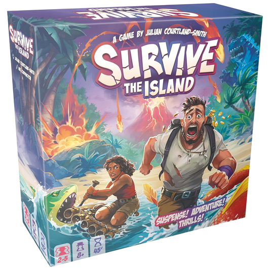 Survive The Island Board Game (Front of Box) | Happy Piranha