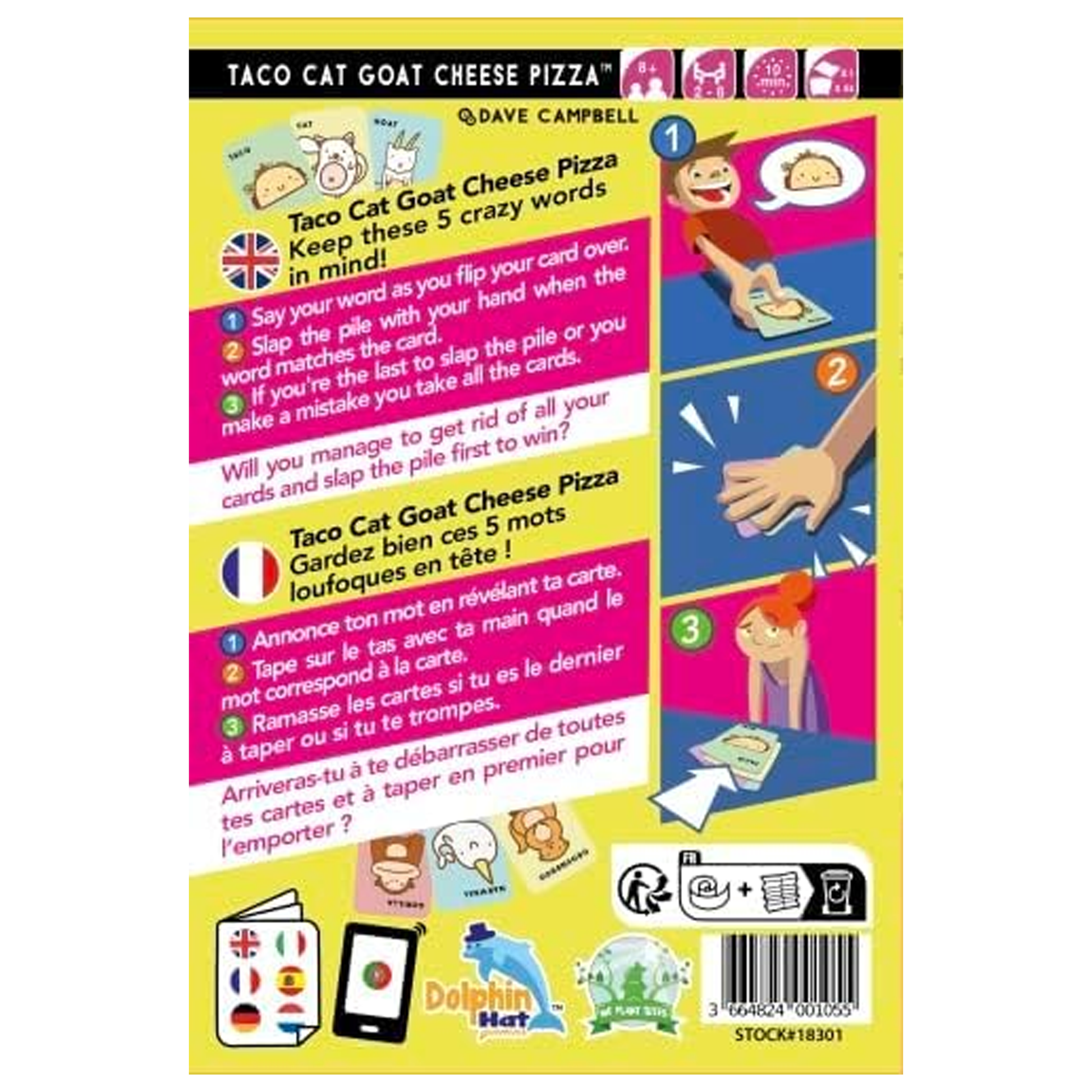 Taco Cat Goat Cheese Pizza Card Game Back of Box | Happy Piranha