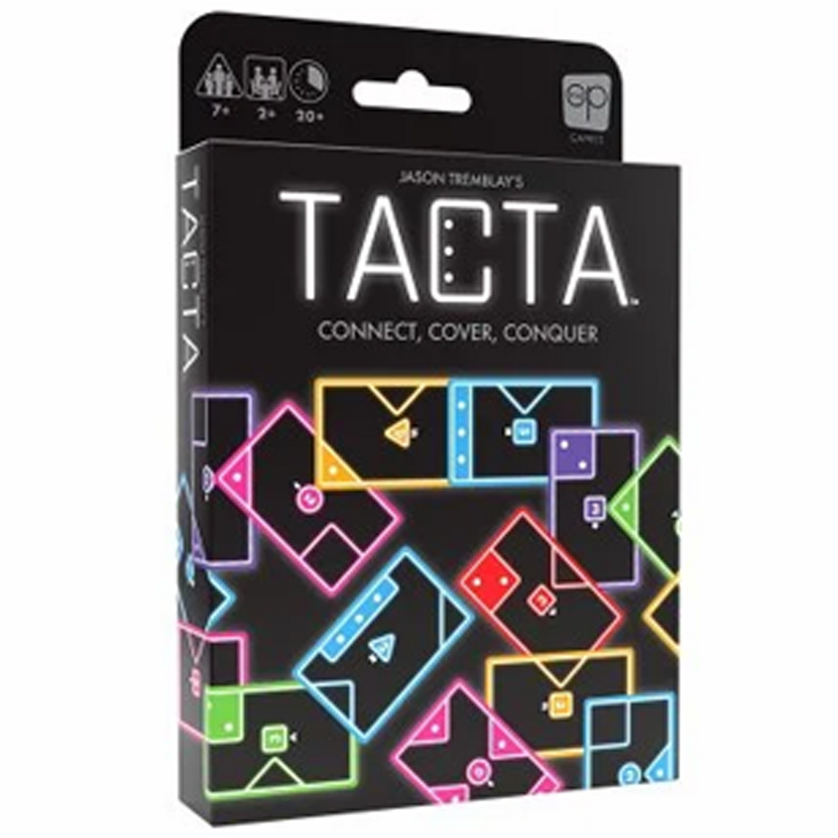 Tacta: Connect, Cover, Conquer Card Game (Front of Box) on a White Background | Happy Piranha