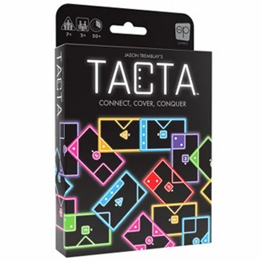 Tacta: Connect, Cover, Conquer Card Game (Front of Box) on a White Background | Happy Piranha