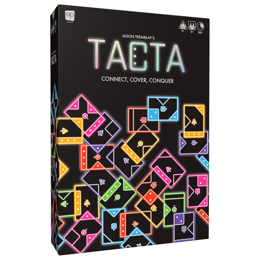 Tacta: Connect, Cover, Conquer Card Game (Front of Box) on a White Background | Happy Piranha