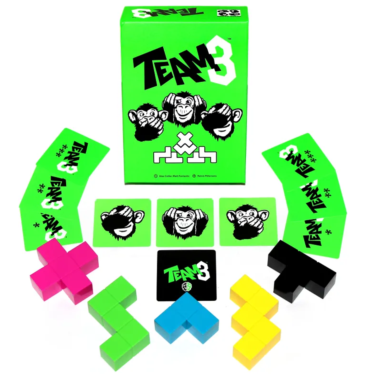TEAM3 (Green) Board Game (Box and Contents) On a White Background | Happy Piranha