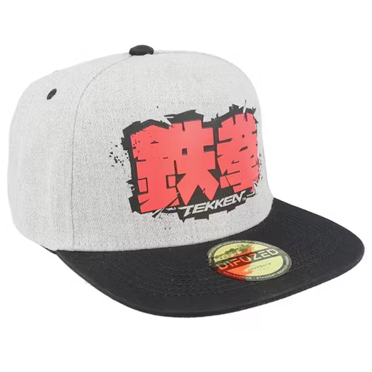 Tekken Kanji Text Grey Snapback Baseball Cap (Front) | Happy Piranha