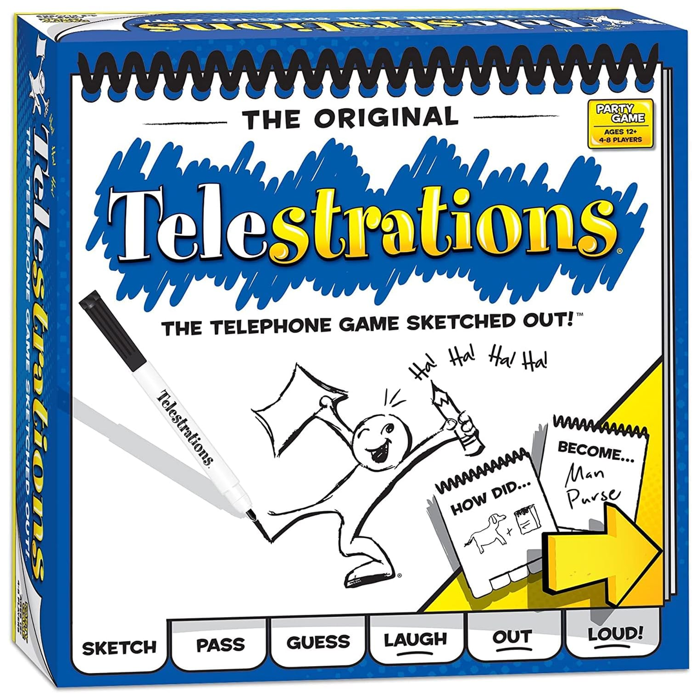 Telestrations Board Game Front of Box | Happy Piranha