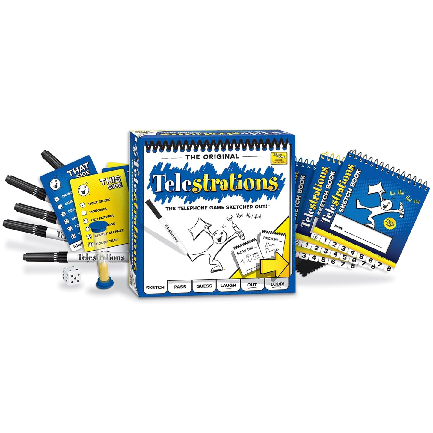 Telestrations Board Game Box and Contents | Happy Piranha