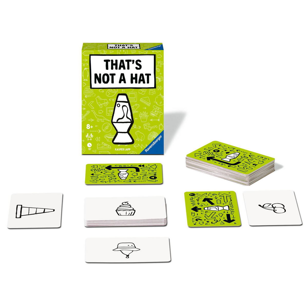 That's Not a Hat: Pop Culture Card Game (Box and Contents) on a White Background | Happy Piranha