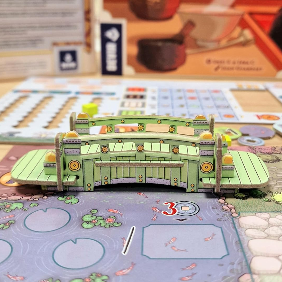 The White Castle: Matcha Board Game Expansion Green Dice Bridge Close-Up | Happy Piranha