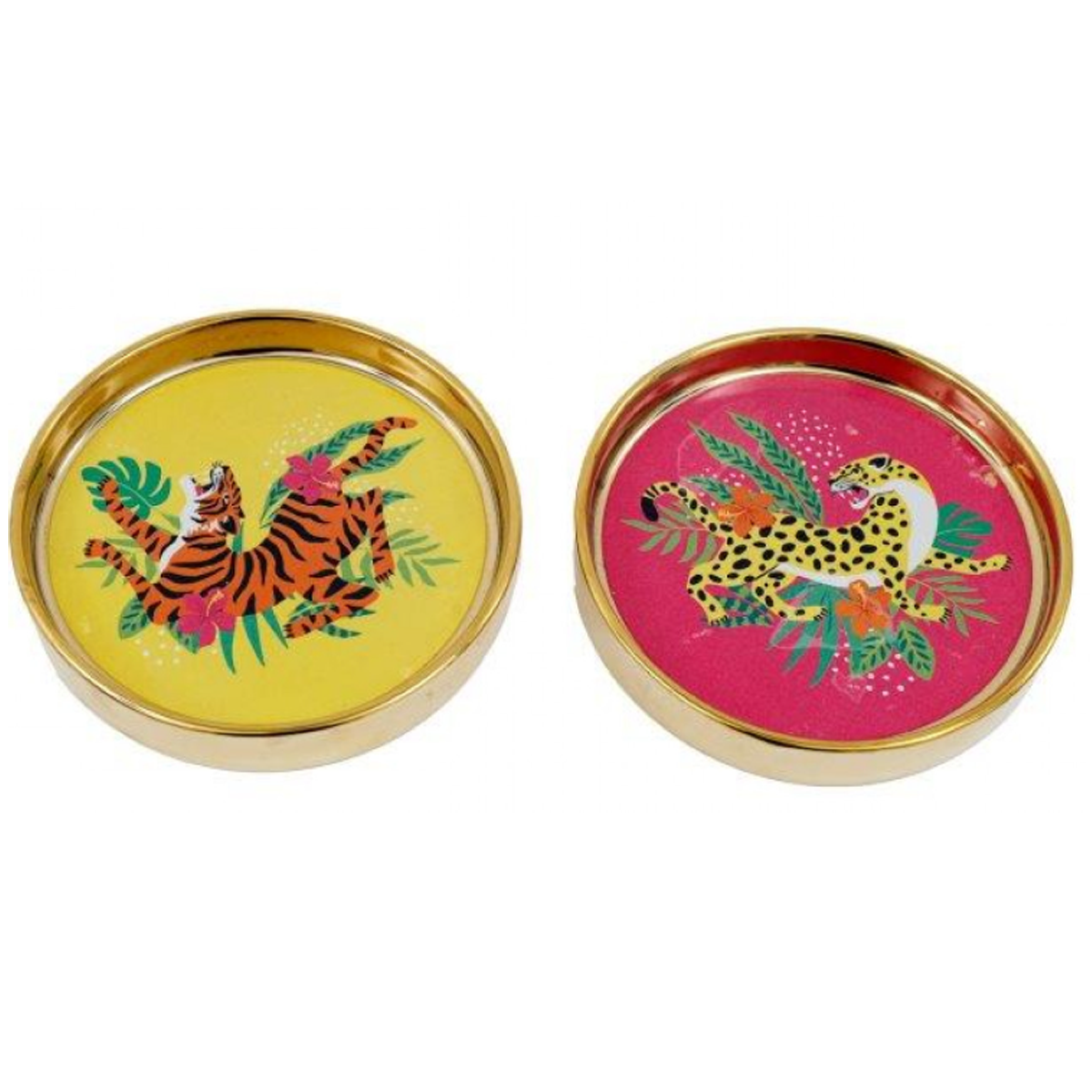 Crouching Tiger Design Ceramic Trinket Dish (Yellow and Pink) on a White Background | Happy Piranha