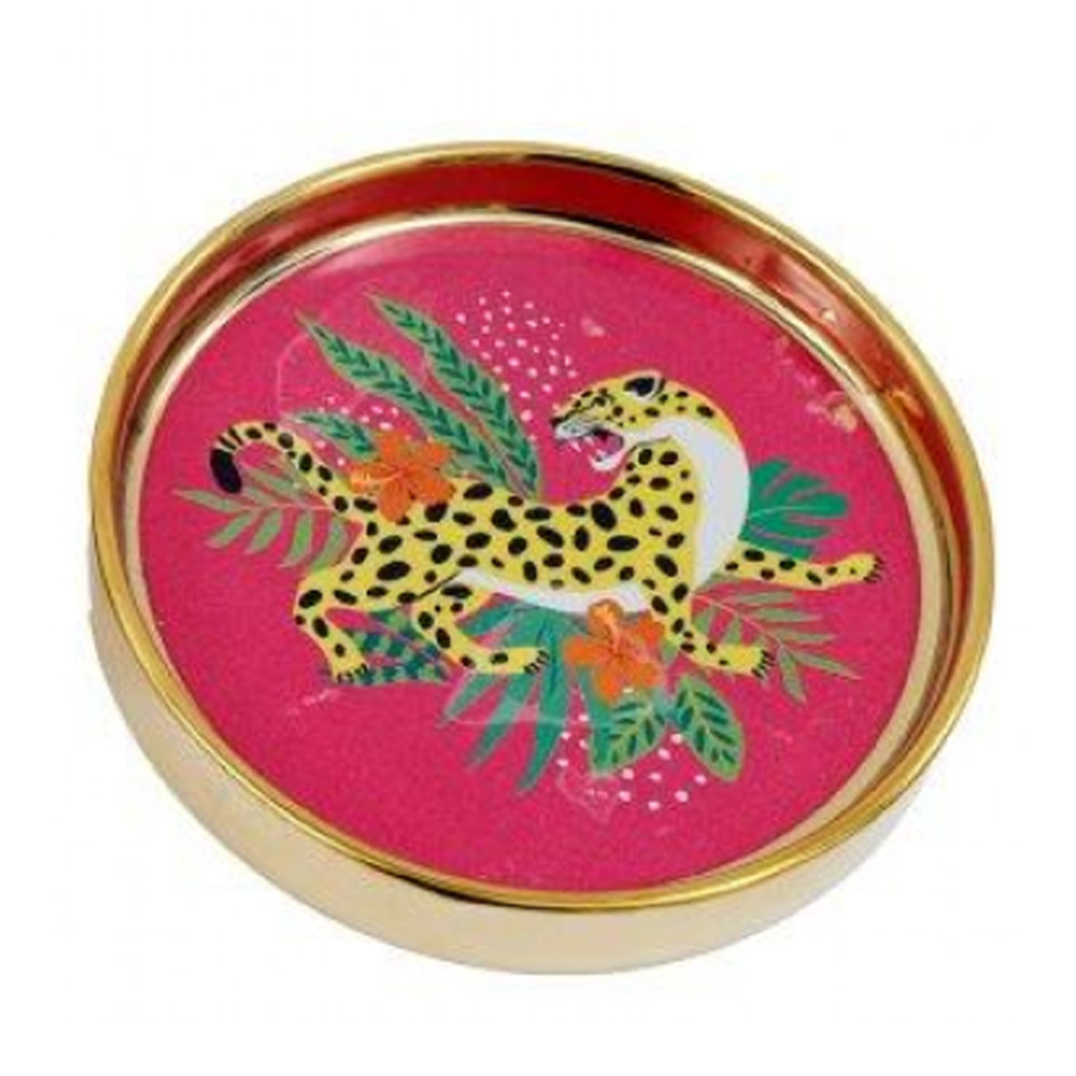 Crouching Tiger Design Ceramic Trinket Dish (Pink) on a White Background | Happy Piranha